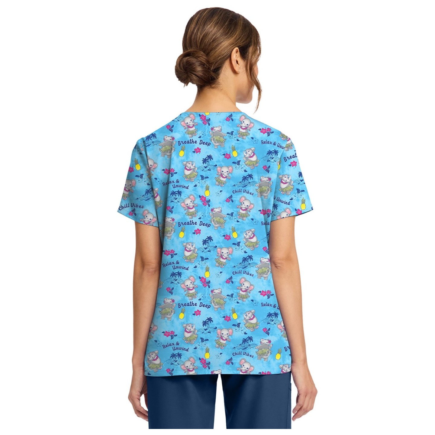 CK856 V-Neck 2 Pocket Print Top by Cherokee - Hula Party