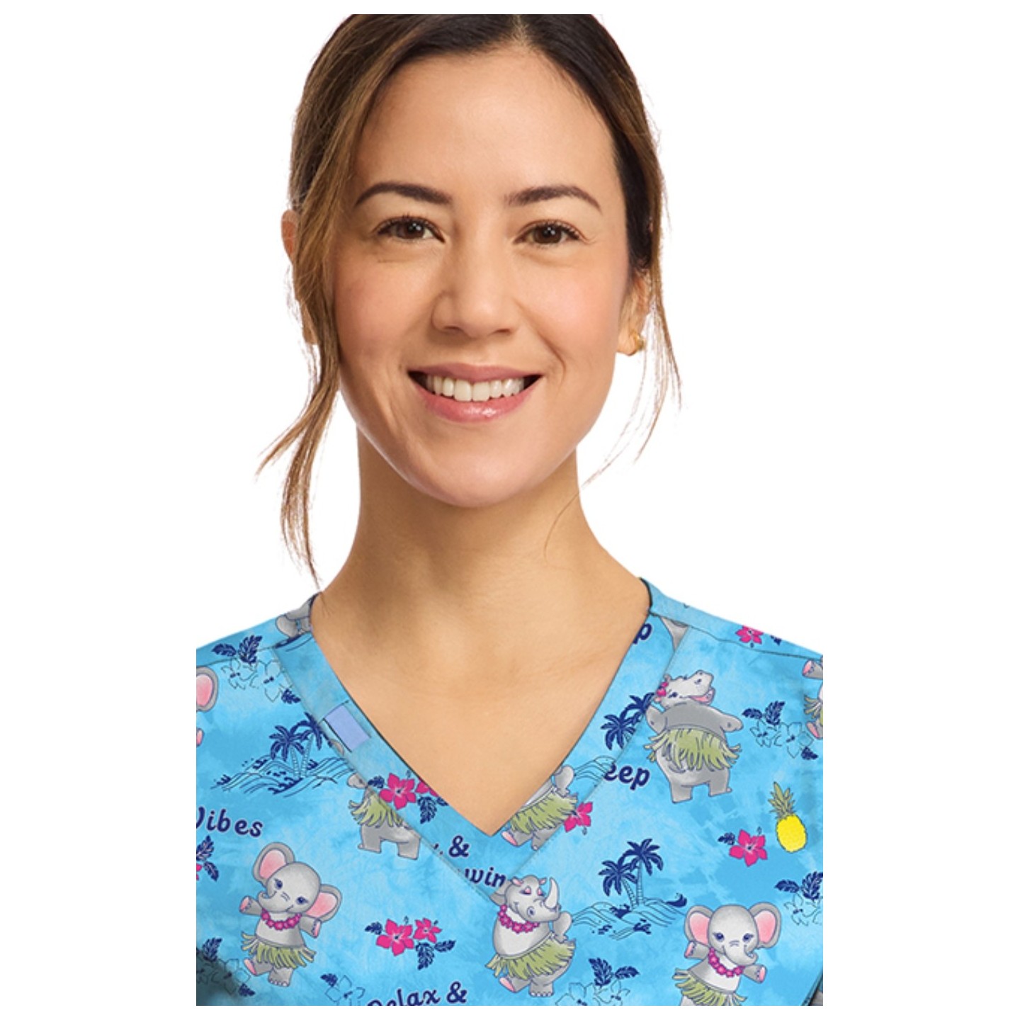 CK856 V-Neck 2 Pocket Print Top by Cherokee - Hula Party