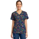 CK856 V-Neck 2 Pocket Print Top by Cherokee - Jungle Jive