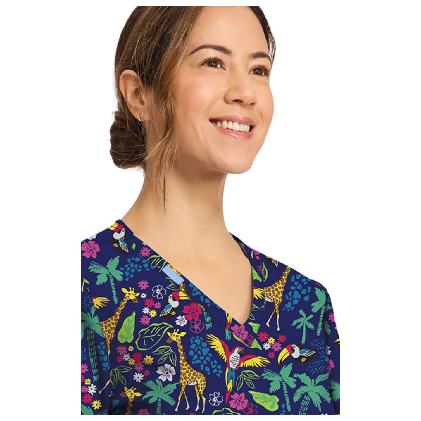 CK856 V-Neck 2 Pocket Print Top by Cherokee - Jungle Jive