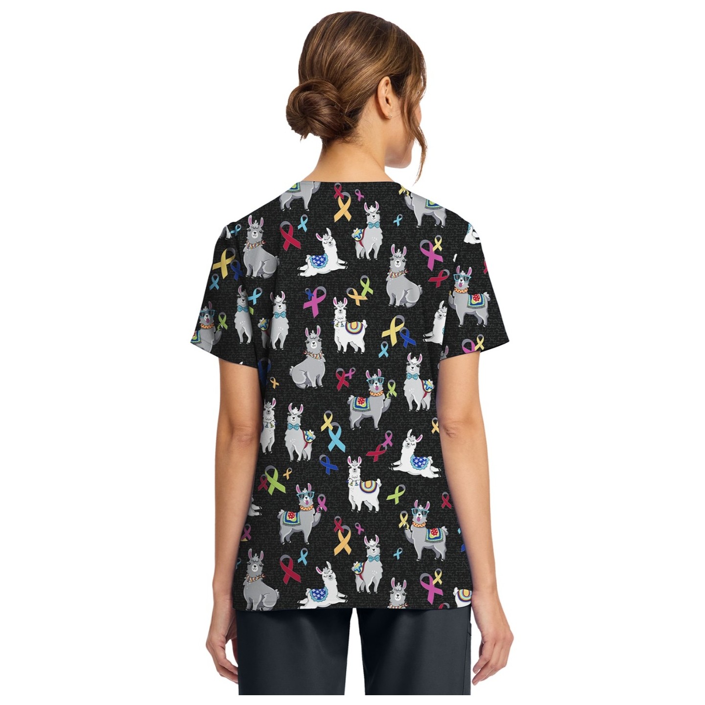 CK856 V-Neck 2 Pocket Print Top by Cherokee - Llama Be Aware