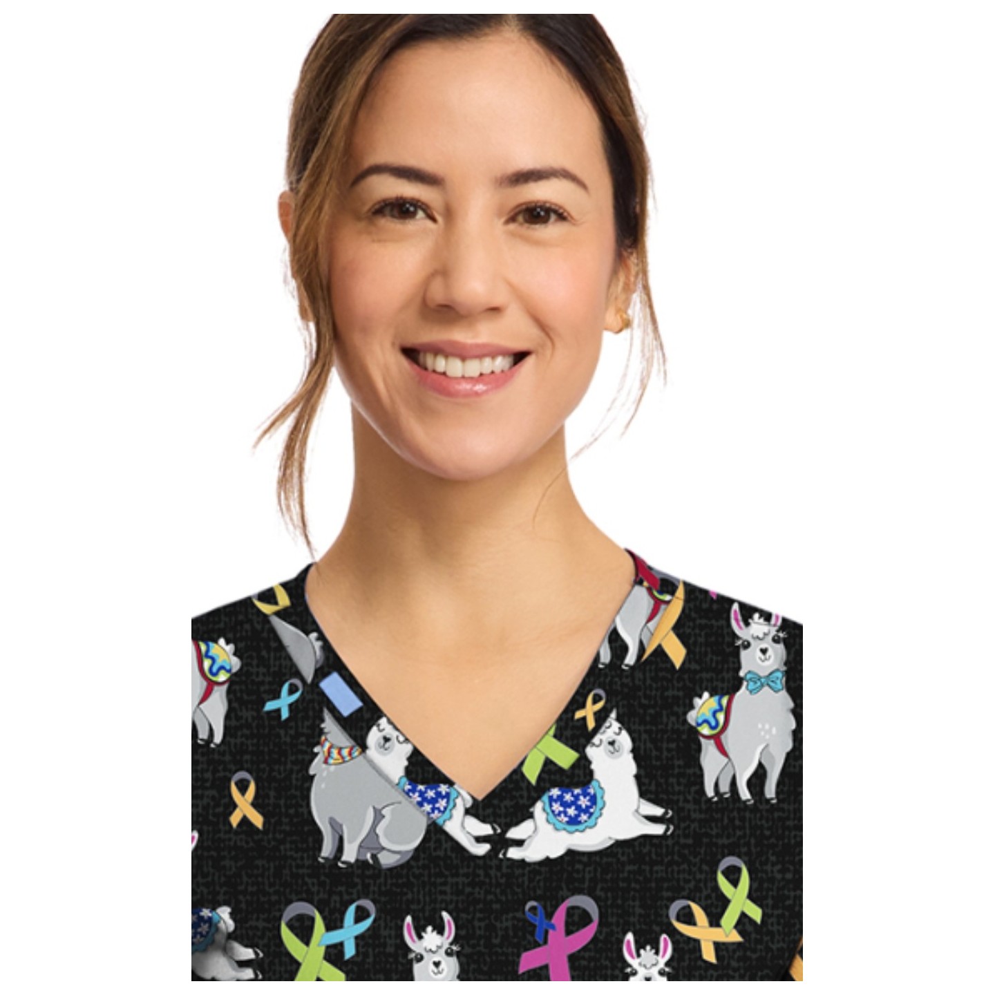 CK856 Haut Imprimé à Col en V avec 2 Poches par Cherokee - Llama Be Aware