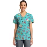 CK856 V-Neck 2 Pocket Print Top by Cherokee - Vintage Boardwalk