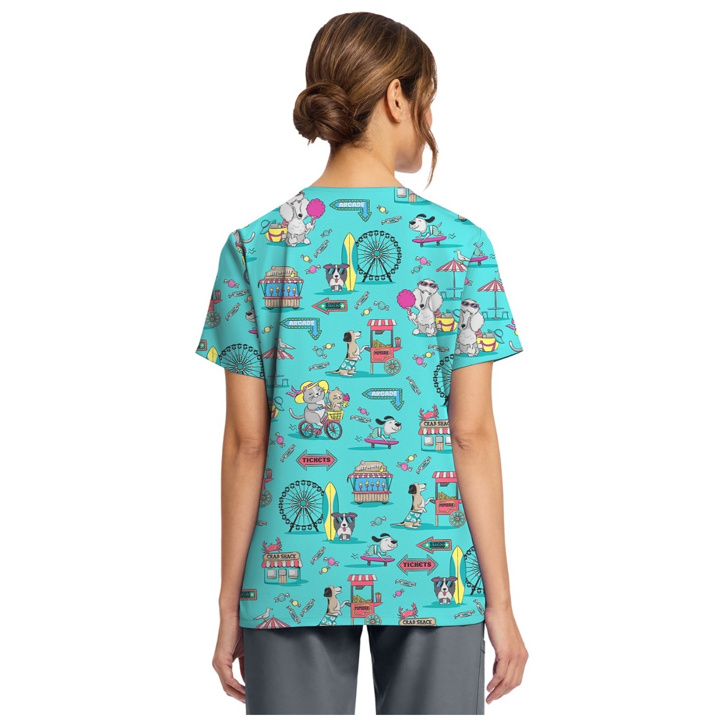 CK856 V-Neck 2 Pocket Print Top by Cherokee - Vintage Boardwalk