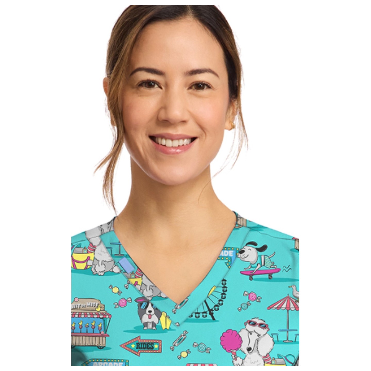 CK856 V-Neck 2 Pocket Print Top by Cherokee - Vintage Boardwalk