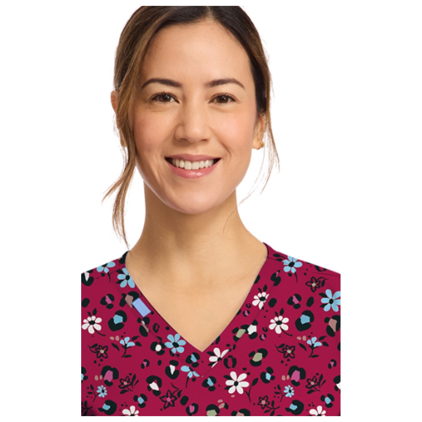 CK856 V-Neck 2 Pocket Print Top by Cherokee - Wild Ditsy