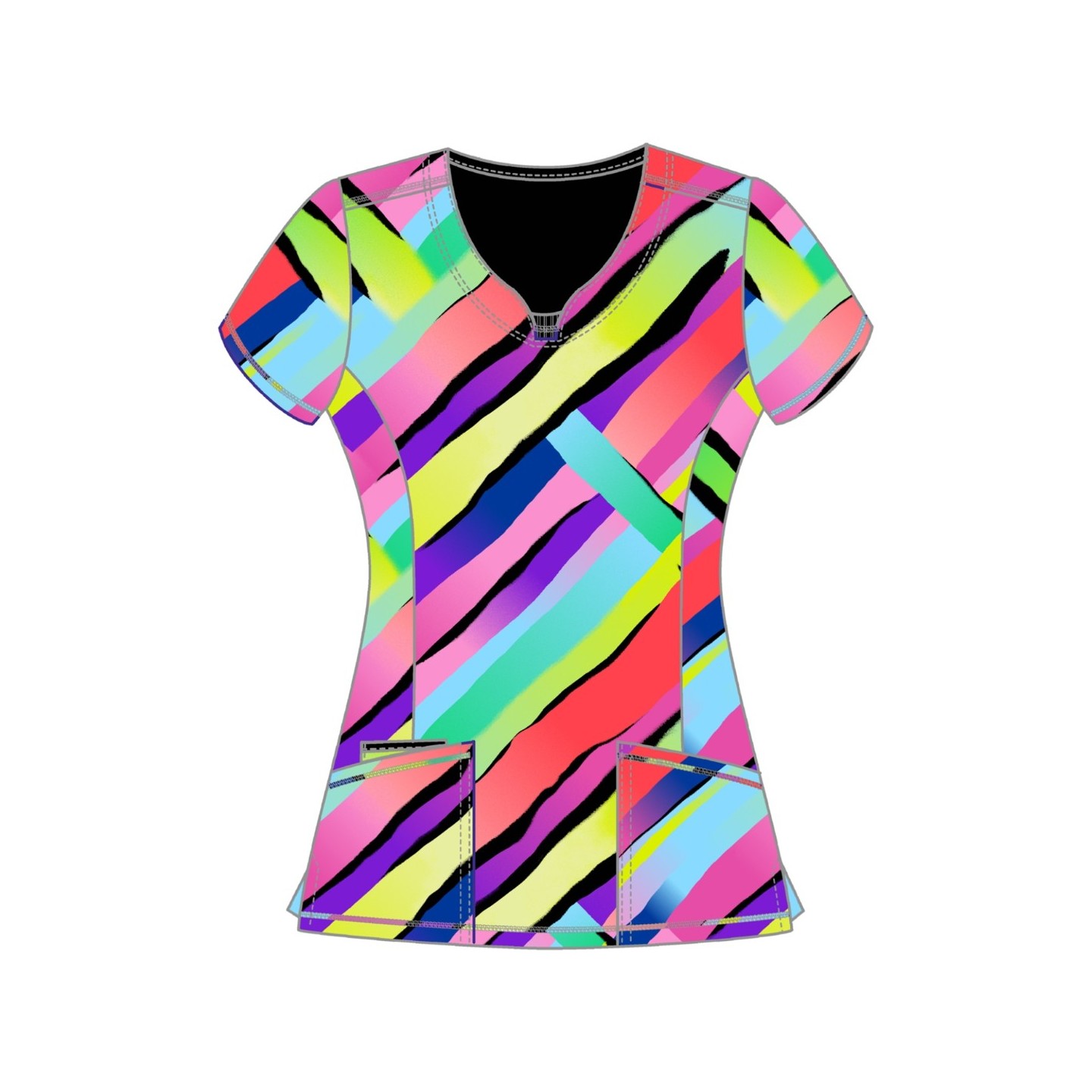 CK609 Haut Imprimer à Col Rond par Infinity - Color Block Stripe