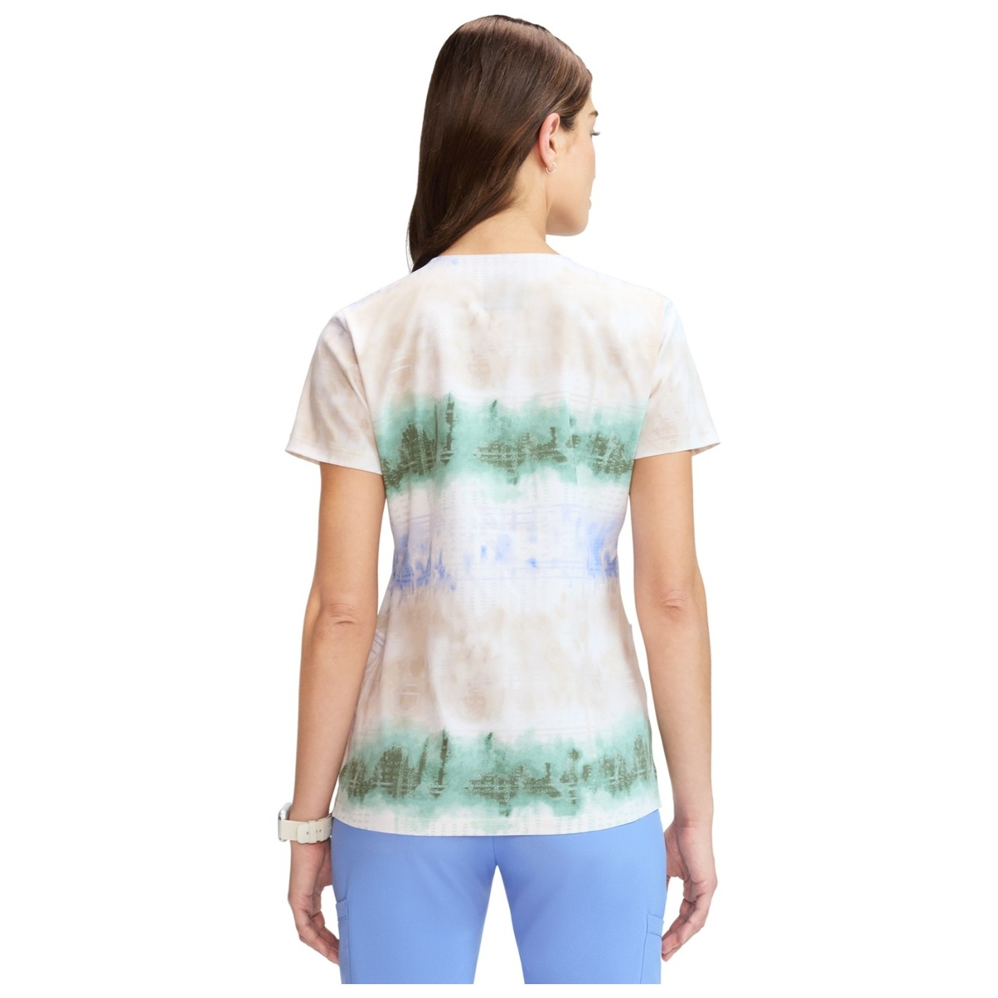 DK667 Dickies 4 Pocket V-Neck Print Top - Fading Stripes