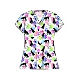 TF796 Tooniforms 2 Pocket V-Neck Print Top by Cherokee - Dog Is Love