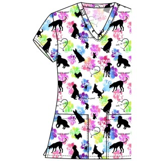 TF796 Tooniforms 2 Pocket V-Neck Print Top by Cherokee - Dog Is Love