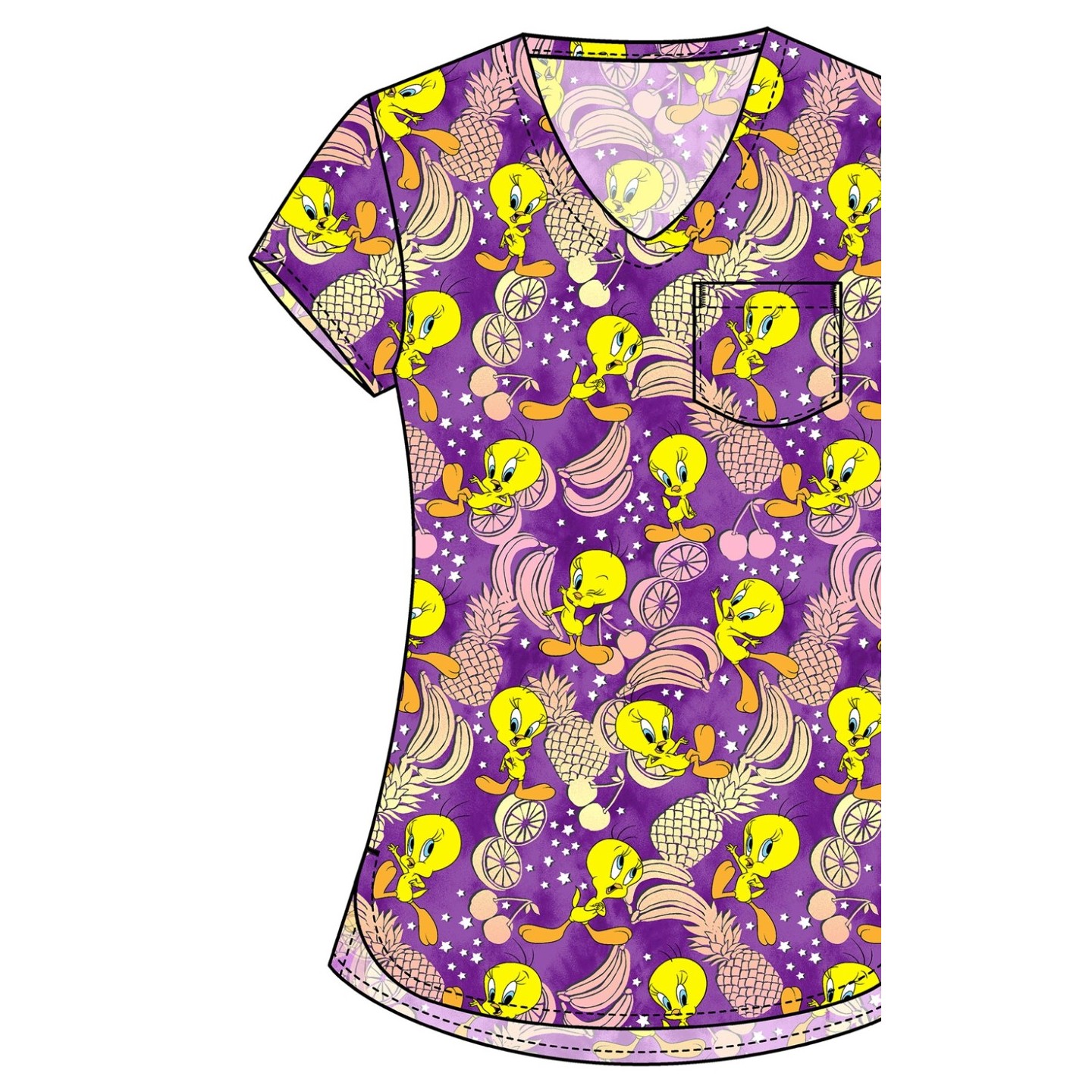  TF797 Tooniforms Haut Imprimé pour Border avec Poche au Poitrine par Cherokee - Tropical Tweety