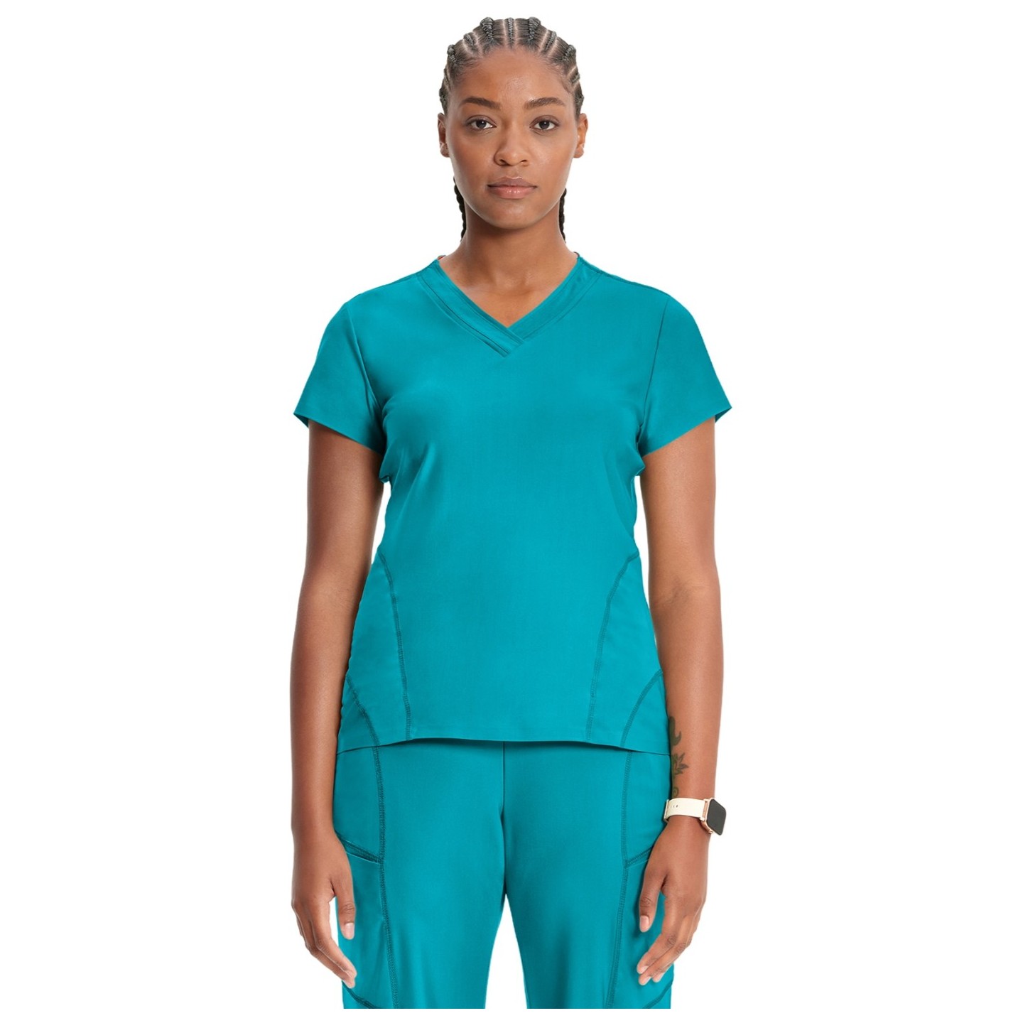 IN706A Kinetic V-Neck 2 Zip Pocket Knit Top by Infinity