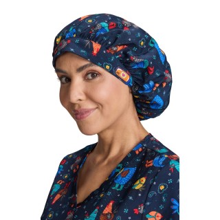 A174PR koi Essentials Bouffant Print Scrub Cap - Chicken Cowboy
