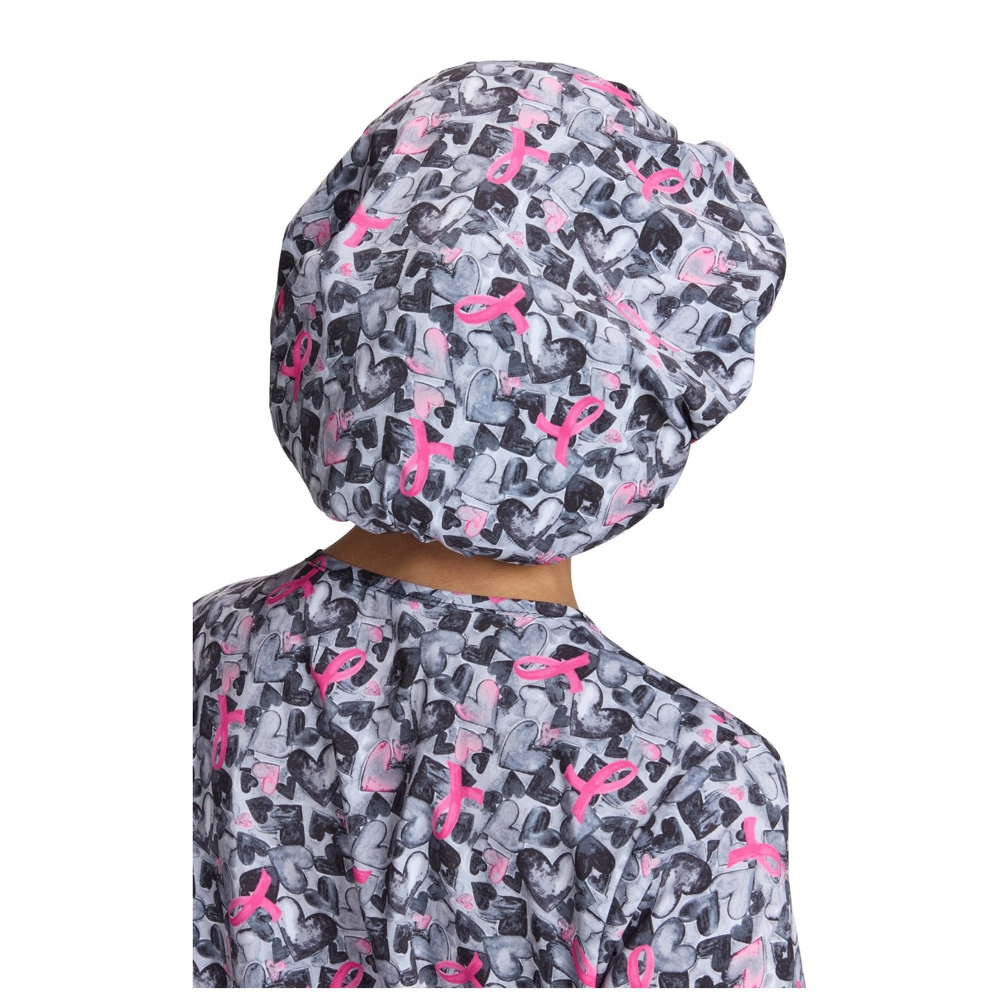 A174PRM koi Essentials Bouffant Print Scrub Cap - Ink Hearts