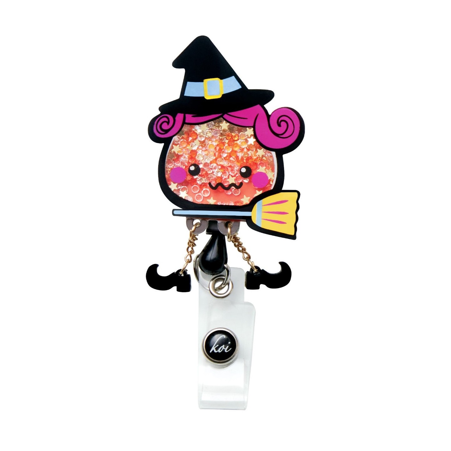A156 koi Retractable Shaker Badge Reel - Candy Corn Witch
