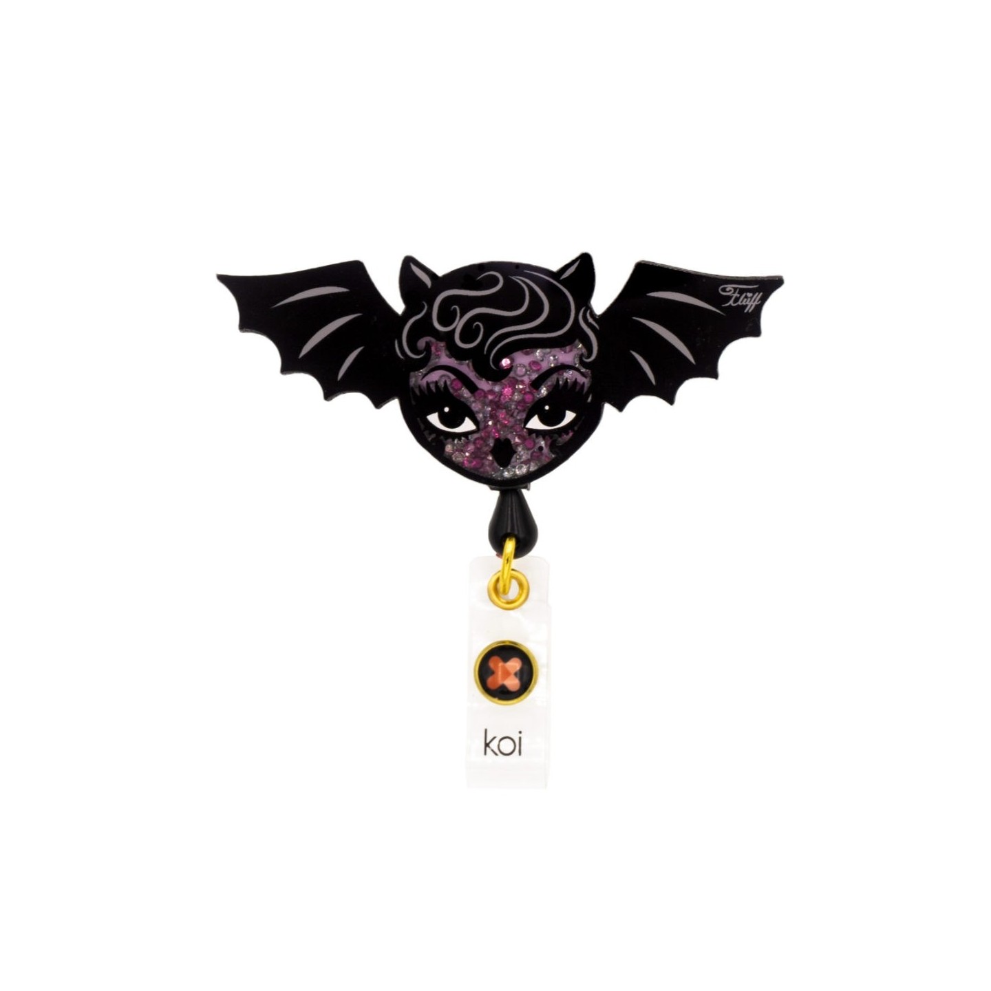 A156A koi Artist Series Retractable Shaker Badge Reel - Vampire Bat Doll