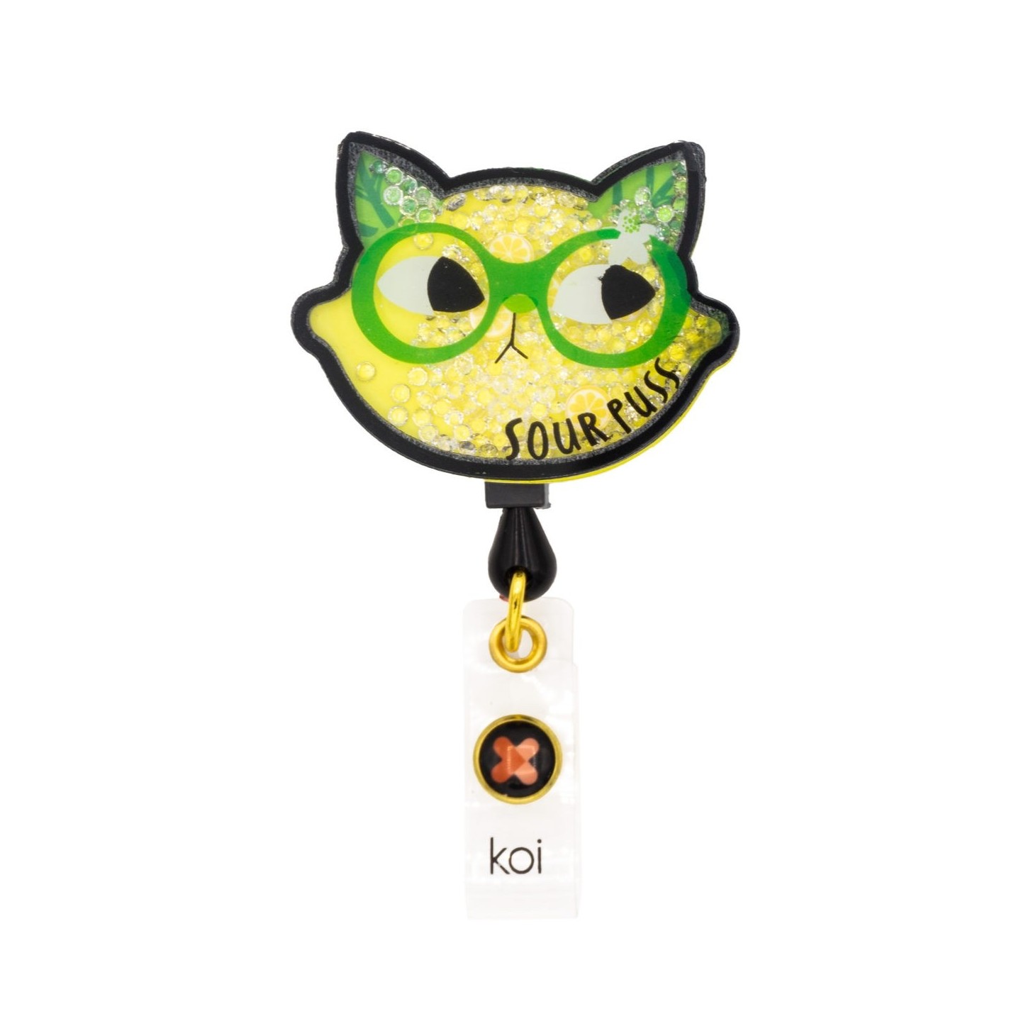 A156A koi Artist Series Retractable Shaker Badge Reel - Sour Puss