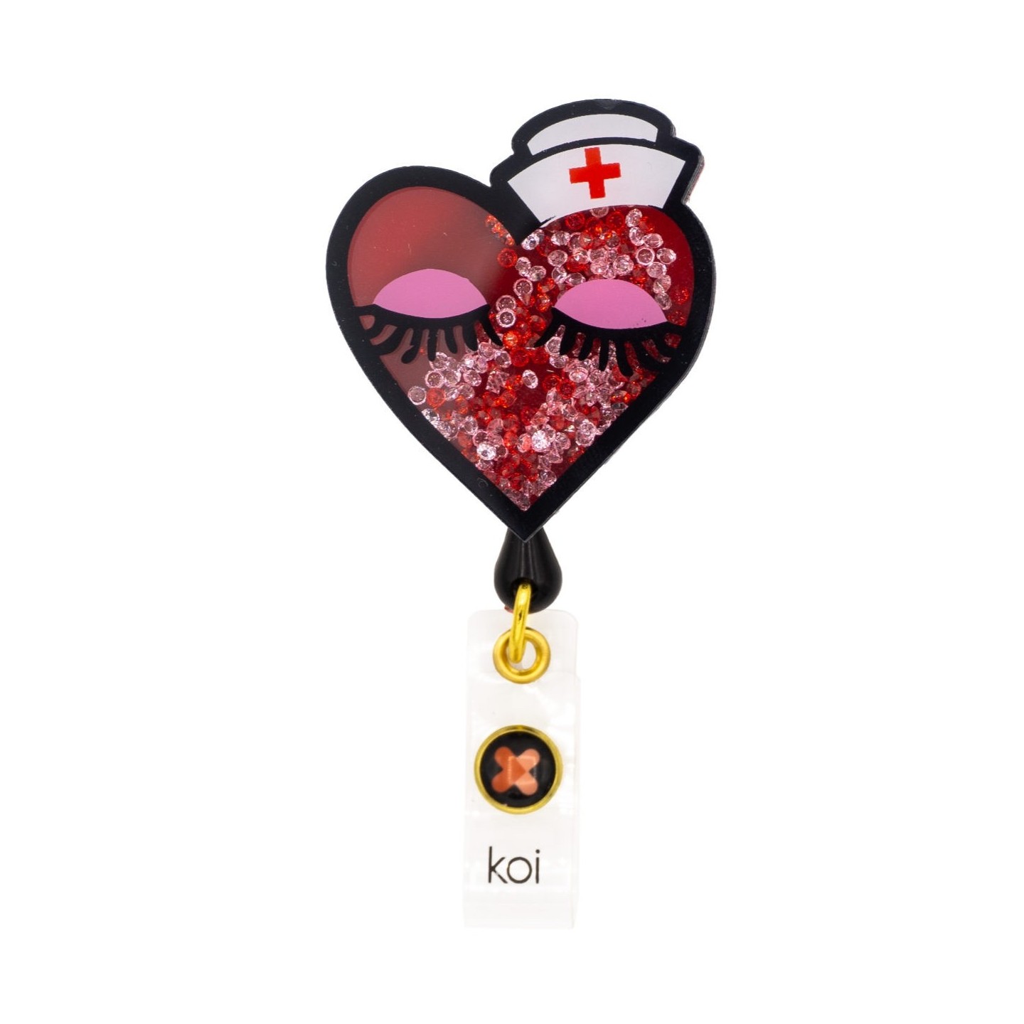 A156A koi Artist Series Retractable Shaker Badge Reel - Nurse Heart