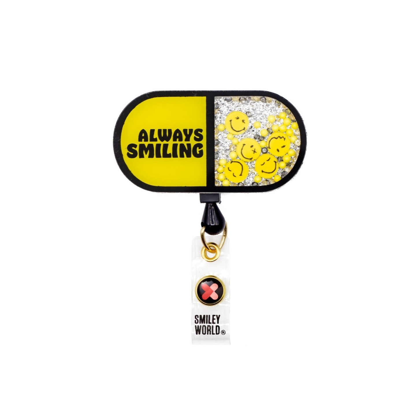 SA156 Smiley World Retractable Shaker Badge Reel by koi - Always Smiling Pill