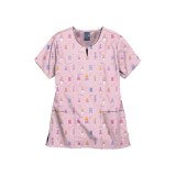 Z16213 Zoe + Chloe Notch Neck Print Scrub Tops - Nice Cream