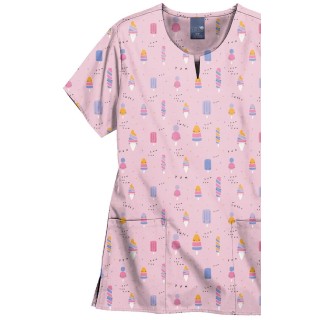 Z16213 Zoe + Chloe Notch Neck Print Scrub Tops - Nice Cream