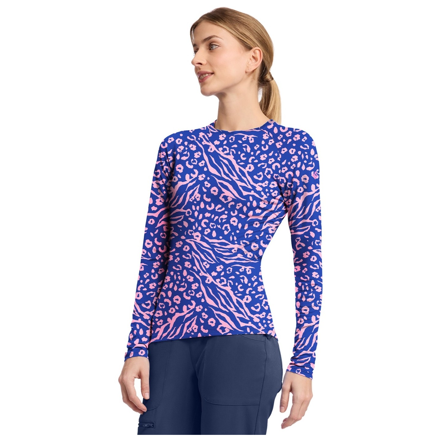 MC699 Med Couture Printed Long Sleeve Underscrub Tee - Two Tone Skin