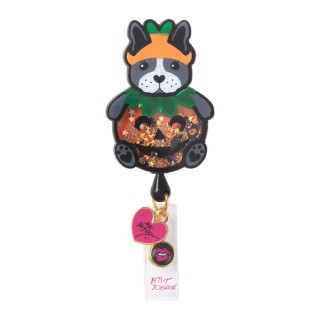 BA156 Betsey Johnson Retractable Shaker Badge Reel by koi - Pumpkin Dog