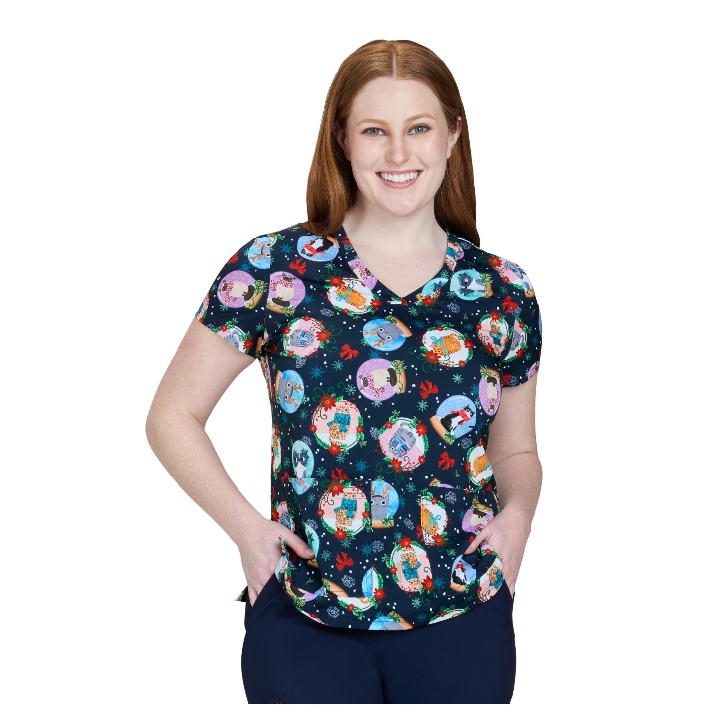 384PRA koi Artist Series Leslie Print Top - Holiday Cats