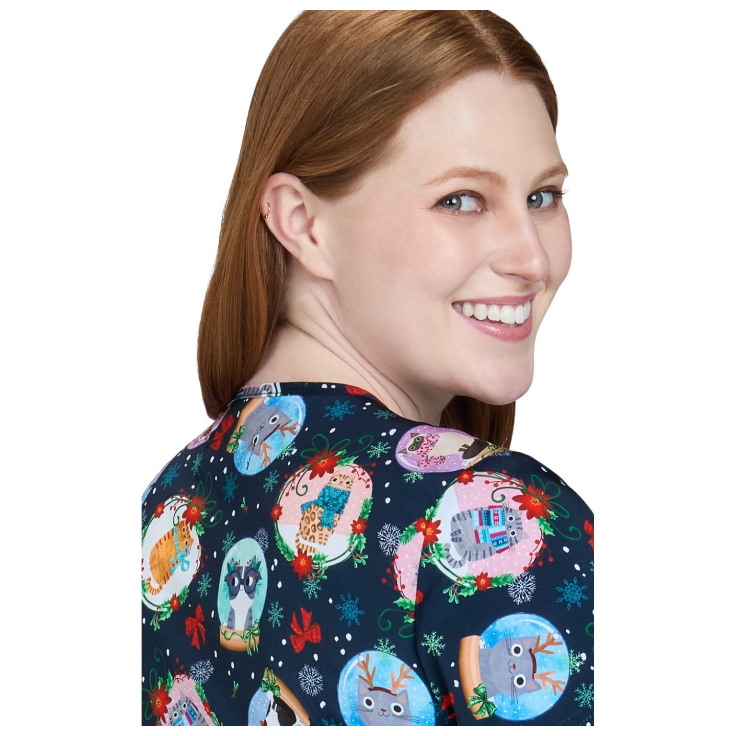 384PRA koi Artist Series Leslie Print Top - Holiday Cats