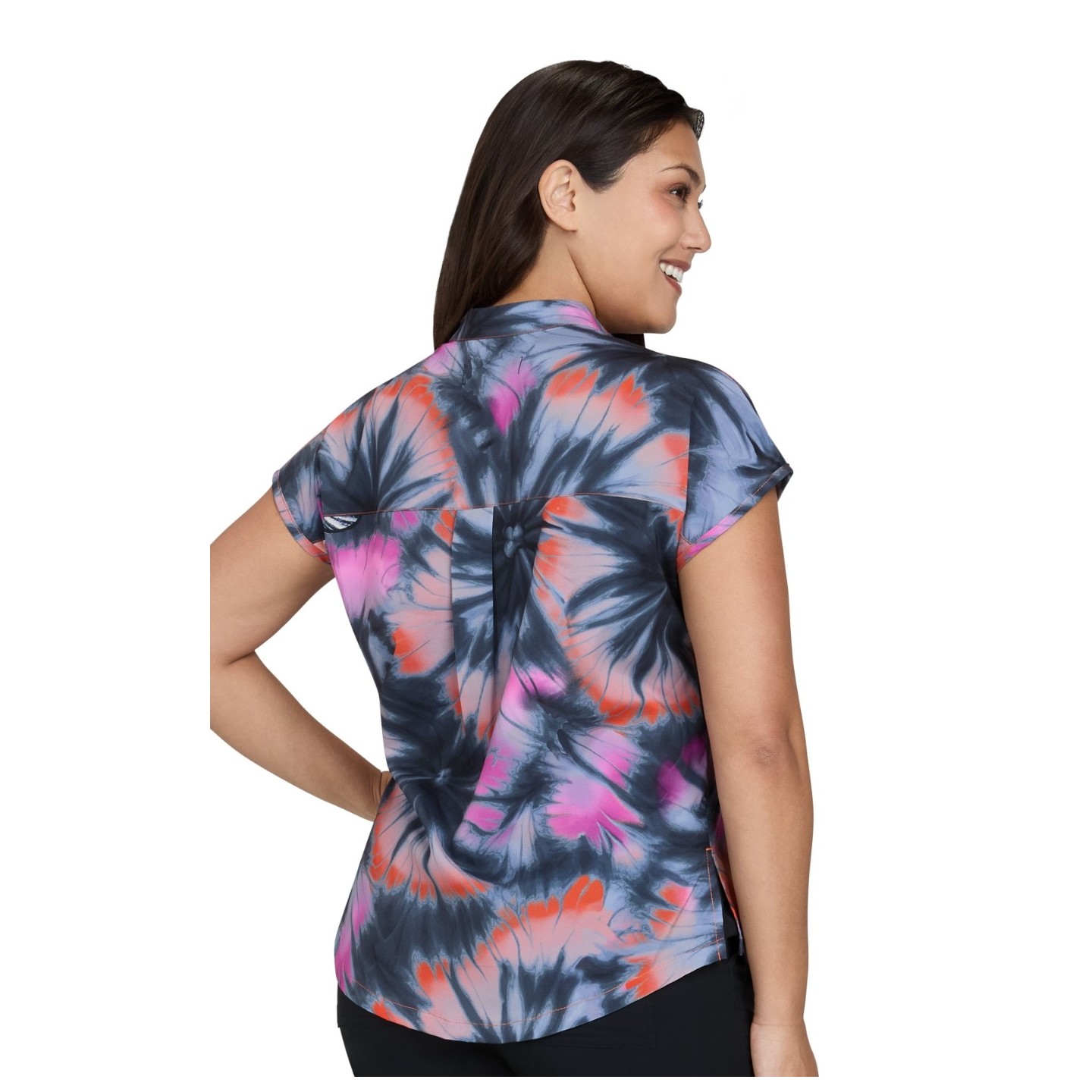 1093PR koi Basics Ari Split Neck Print Top - Flower Swirl