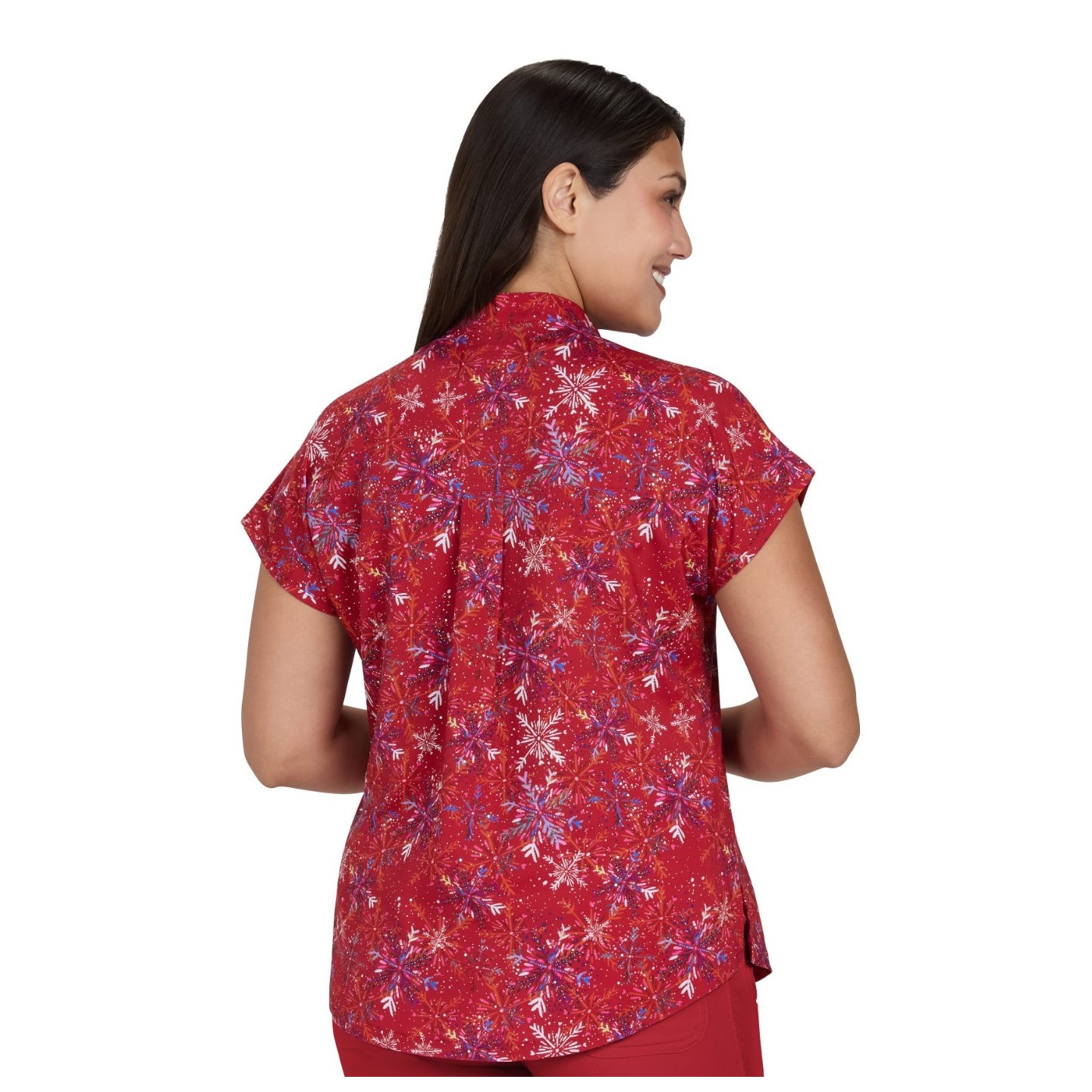 1093PRA koi Basics Artist Series Ari Split Neck Print Top - Etta Vee Snowflakes