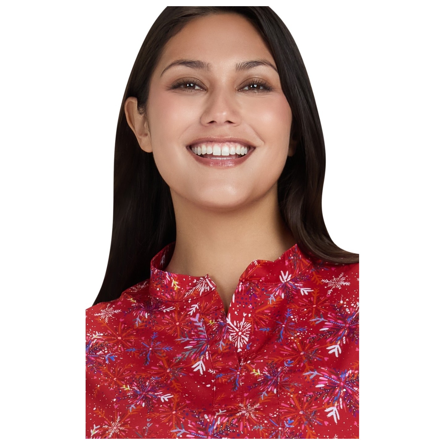 1093PRA koi Basics Artist Series Ari Split Neck Print Top - Etta Vee Snowflakes