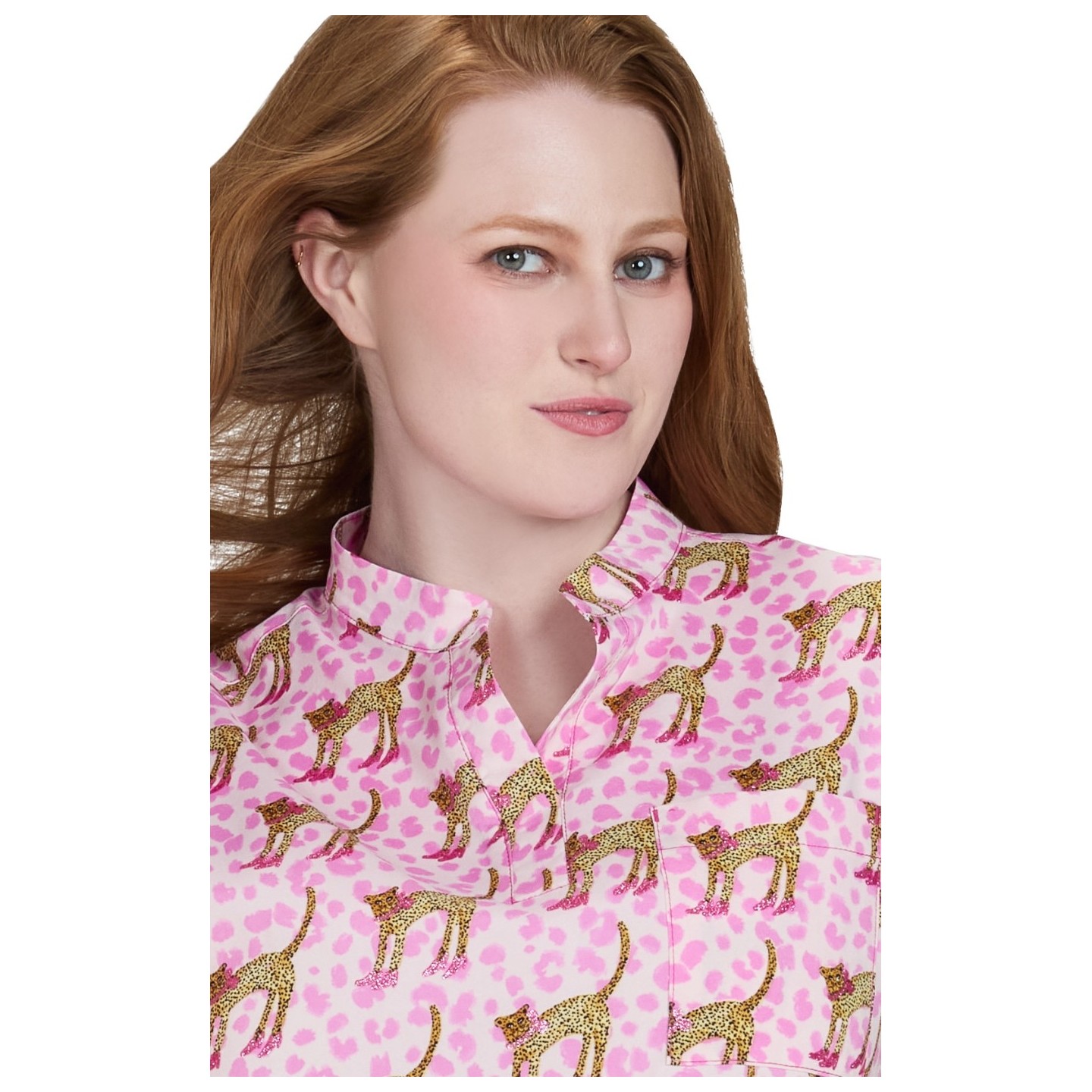 1093PRA koi Basics Artist Series Ari Split Neck Print Top - Cheetah In Heels