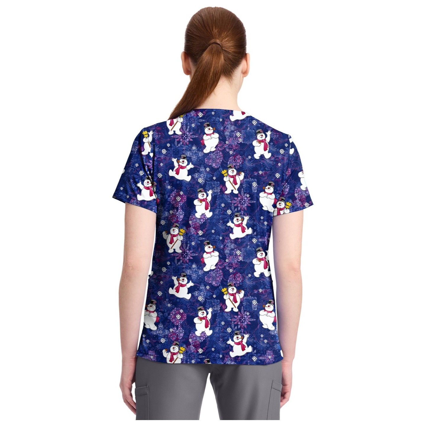 TF796 Tooniforms 2 Pocket V-Neck Print Top by Cherokee - Chilly Tiles