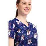 TF796 Tooniforms 2 Pocket V-Neck Print Top by Cherokee - Chilly Tiles