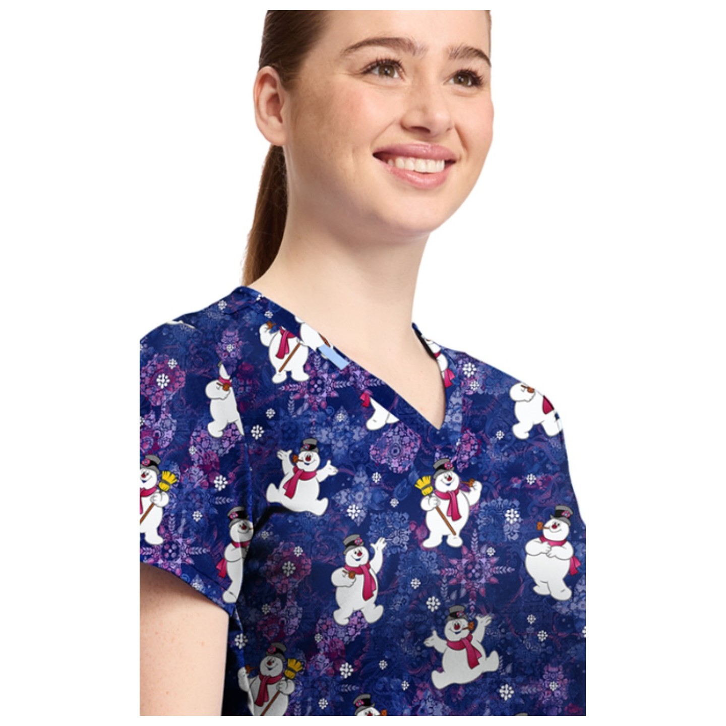 TF796 Tooniforms 2 Pocket V-Neck Print Top by Cherokee - Chilly Tiles