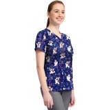 TF796 Tooniforms 2 Pocket V-Neck Print Top by Cherokee - Chilly Tiles