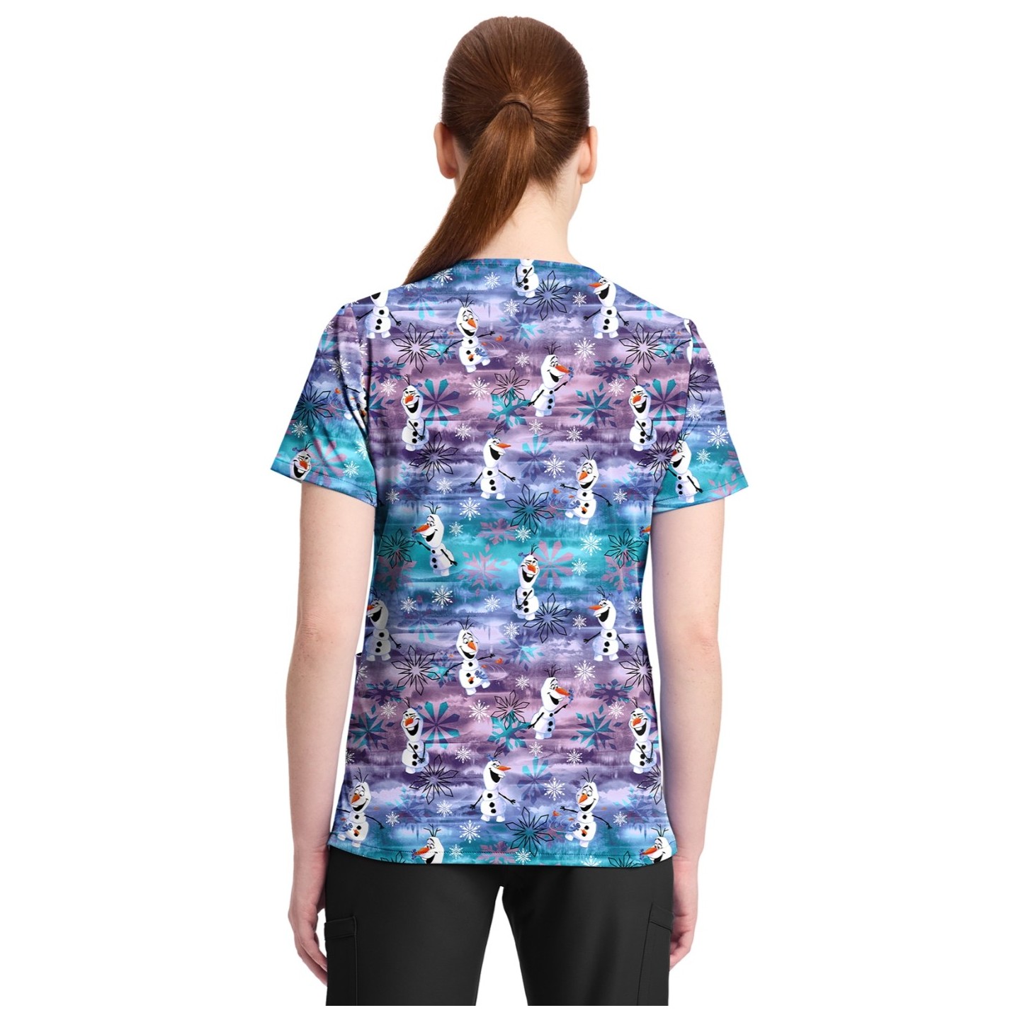 TF796 Tooniforms 2 Pocket V-Neck Print Top by Cherokee - Olaf in Arendelle