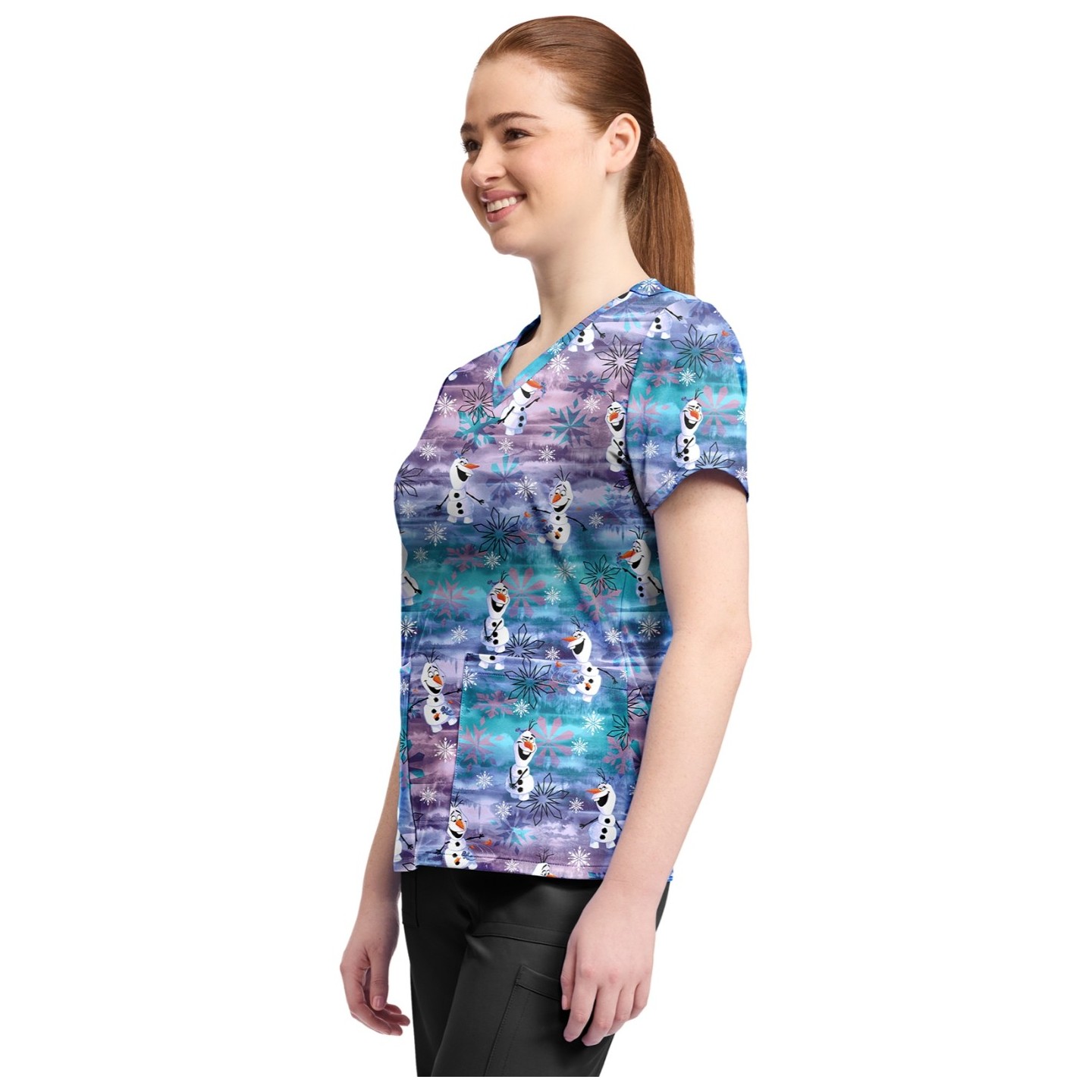 TF796 Tooniforms 2 Pocket V-Neck Print Top by Cherokee - Olaf in Arendelle