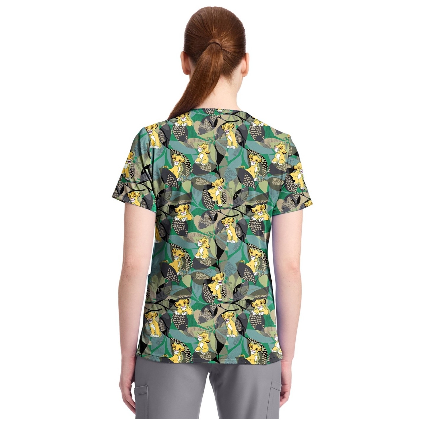 TF796 Tooniforms 2 Pocket V-Neck Print Top by Cherokee - Tropical Roar
