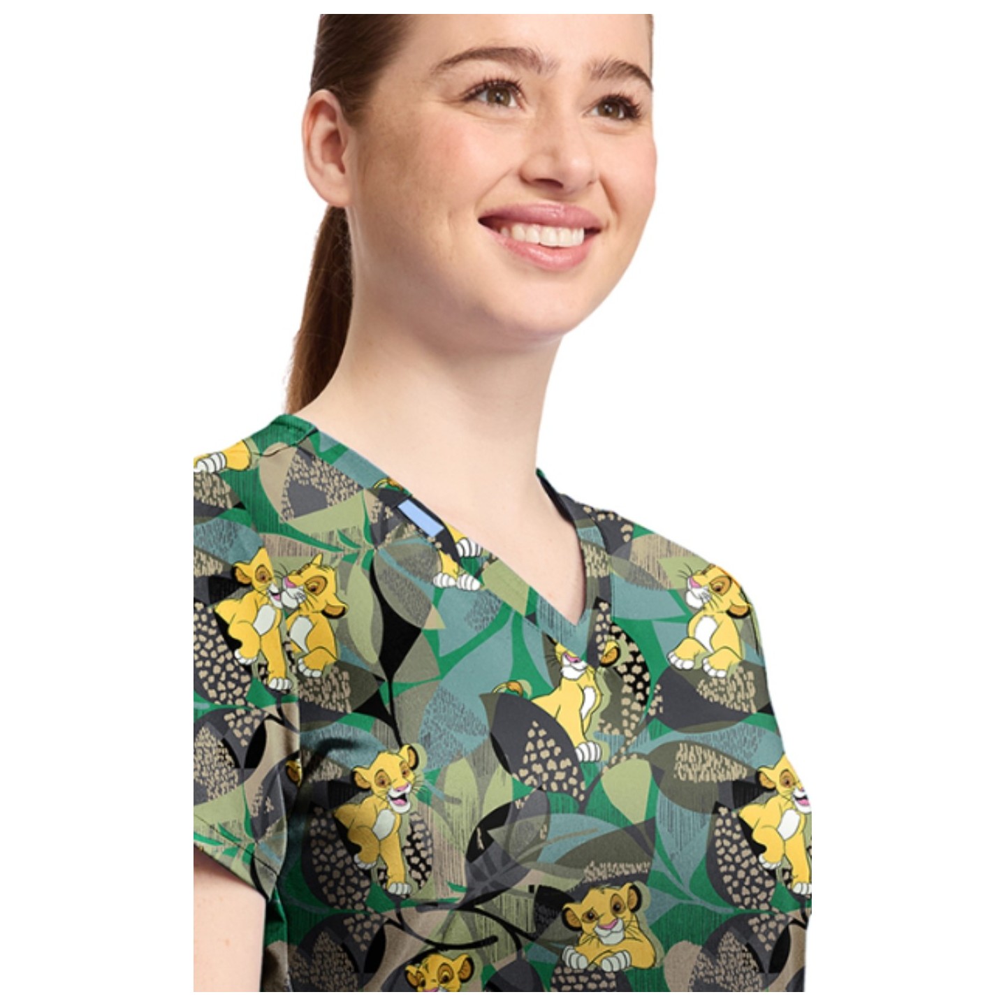 TF796 Tooniforms 2 Pocket V-Neck Print Top by Cherokee - Tropical Roar