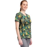 TF796 Tooniforms 2 Pocket V-Neck Print Top by Cherokee - Tropical Roar