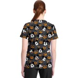 TF796 Tooniforms 2 Pocket V-Neck Print Top by Cherokee - Scaredy Pumpkin