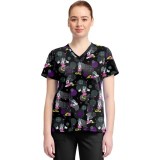 TF796 Tooniforms 2 Pocket V-Neck Print Top by Cherokee - Weave Your Dream