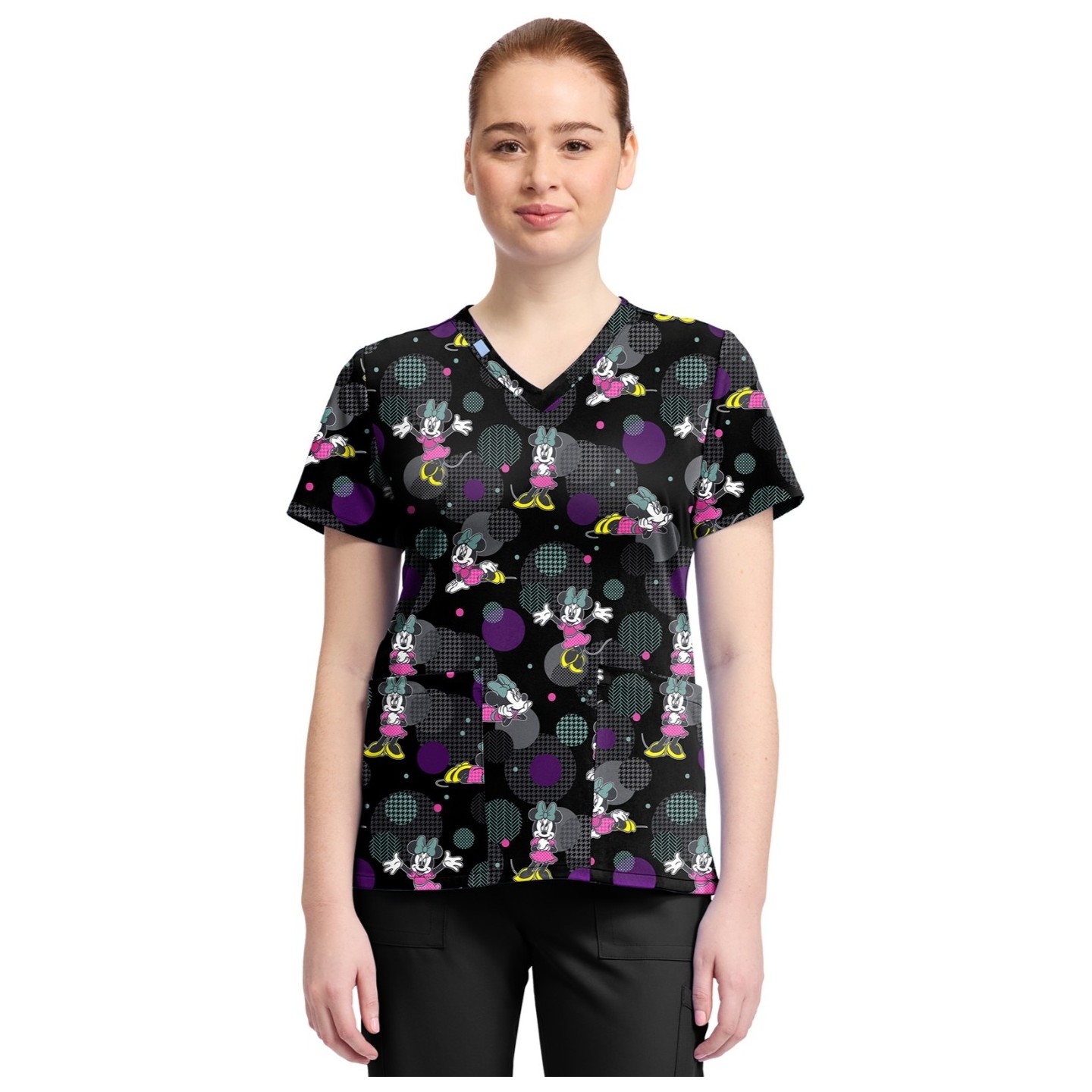 TF796 Tooniforms 2 Pocket V-Neck Print Top by Cherokee - Weave Your Dream