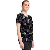 TF796 Tooniforms 2 Pocket V-Neck Print Top by Cherokee - Weave Your Dream