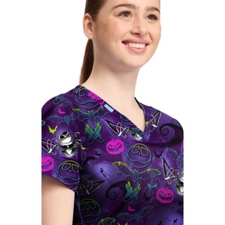 TF796 Tooniforms 2 Pocket V-Neck Print Top by Cherokee - Ghost-Like Charm