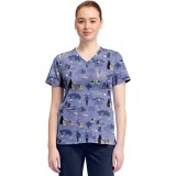 TF796 Tooniforms 2 Pocket V-Neck Print Top by Cherokee - Take Time to Unwind 