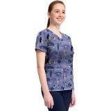 TF796 Tooniforms 2 Pocket V-Neck Print Top by Cherokee - Take Time to Unwind 
