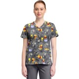 TF796 Tooniforms 2 Pocket V-Neck Print Top by Cherokee - Honey Business